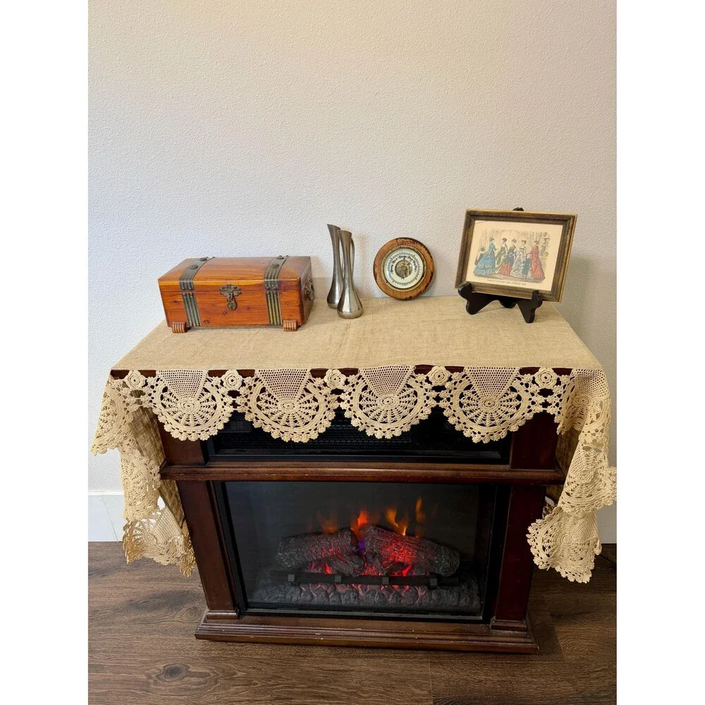 Vintage Crochet Table Runner, 75 Inch Floral Lace Dresser Scarf